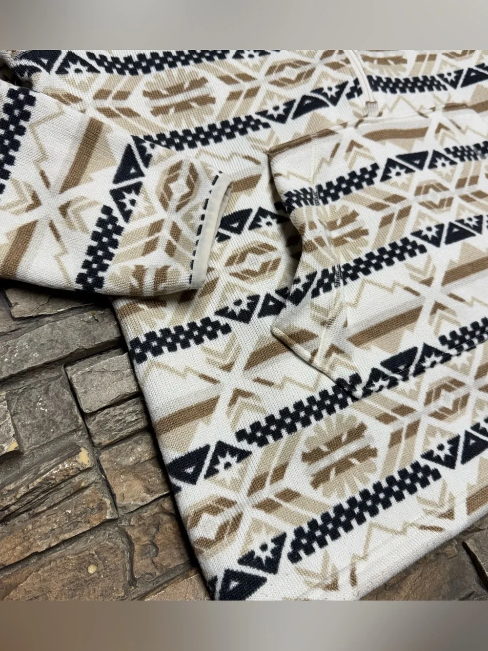 Columbia Sweater Weather Hooded Jacket Women XL Cream Aztec Print Fleece Pullove
